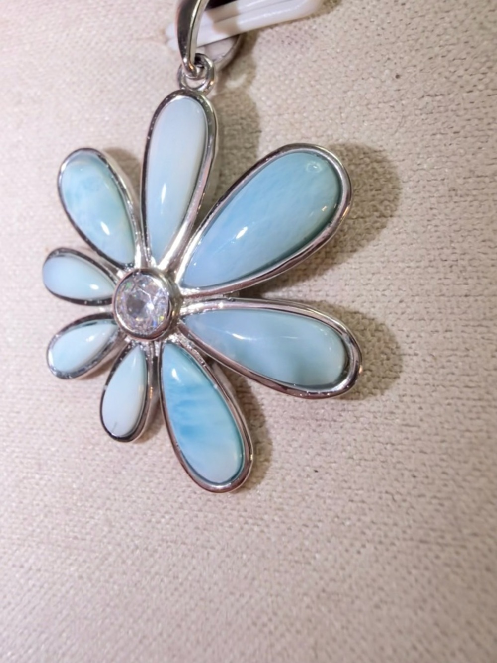 Larimar and CZ flower pendant - Picture 3 of 6